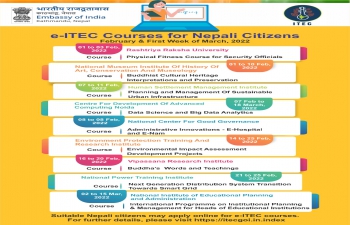 e-ITEC Courses for Nepali Citizens Scheduled in month of February 2022 and first week of March 2022 